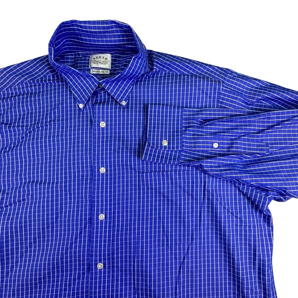 Eagle Shirtmakers Dress Shirt Men's Size‎ 17.5 32/33 Regular Blue White Non-Iron